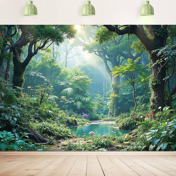Jungle Rainforest Backdrop Tropical Summer Scenery River Woodland Background Nature Landscape Party Decorations Banner Photo Booth Props