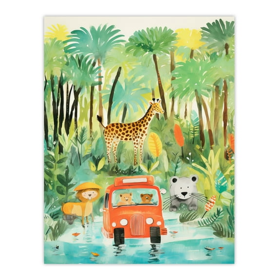 Jungle Safari Adventure Animals Kids Bedroom Nursery Giraffe Lion Watercolour Artwork Large Wall Art Poster Print Thick Paper 18X24 Inch