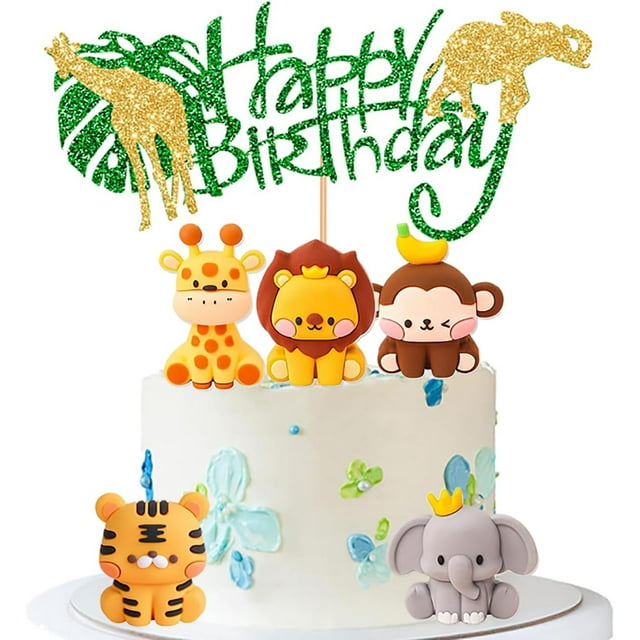 Jungle Safari Animal Cake Toppers - Elephant, Giraffe, Lion, Monkey ...