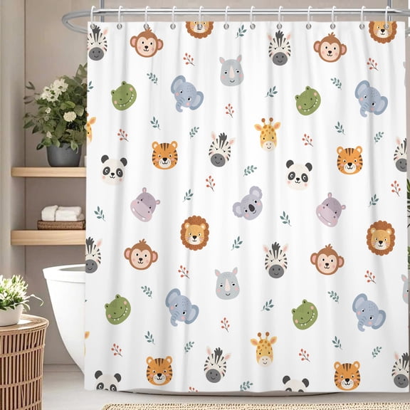 Jungle Safari Animal Shower Curtain,Polyester Waterproof Kids Bathroom Curtain with Hooks,36x72 Inch