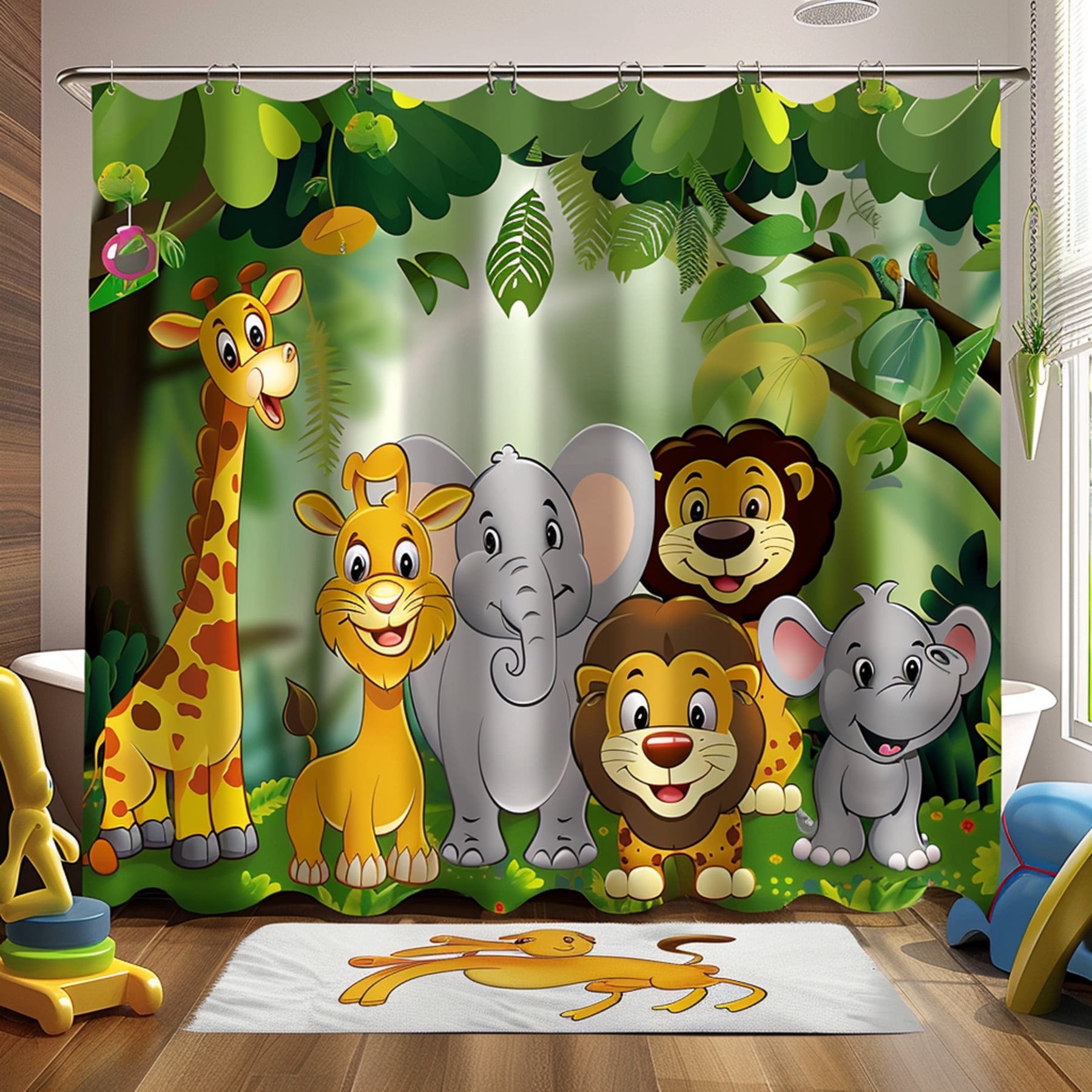 Jungle Safari Animals Kids Shower Curtain Set High Quality Colorful ...