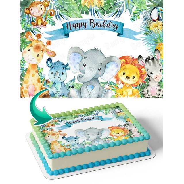 Jungle Safari Animals Wild JAS Edible Image Cake Topper Birthday Sheet