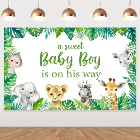 Jungle Safari Baby Shower Backdrop for Boy, A Sweet Baby Boy is On His Way Jungle Safari Backdrop Banner for Forest Creature Baby Shower Decor Photography Background Birthday Boy Party Supplies