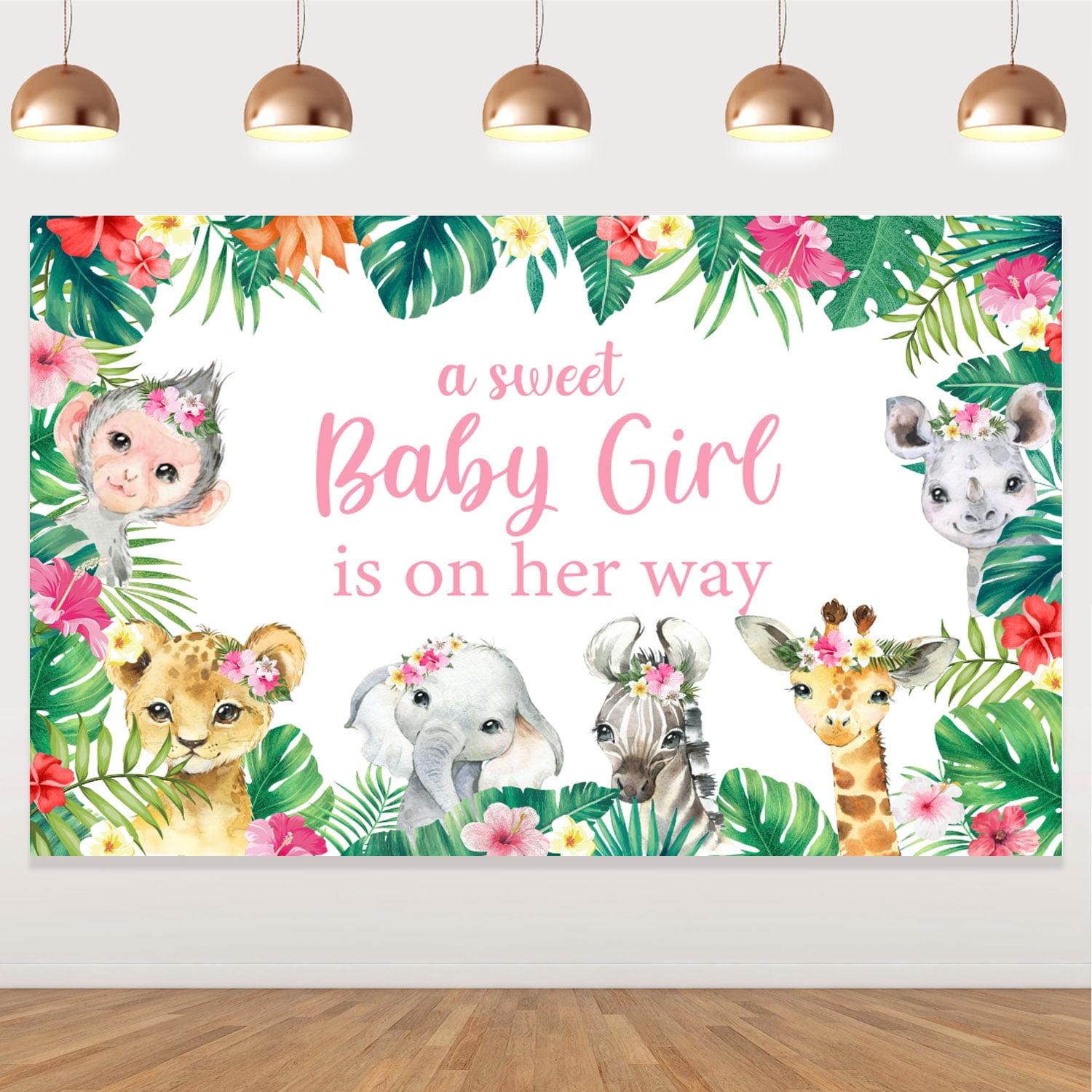 Jungle Safari Baby Shower Backdrop for Girl, A Sweet Baby Girl is On His Way Jungle Safari Backdrop Banner for Forest Creature Baby Shower Decor Photography Background Birthday Boy Party Supplies