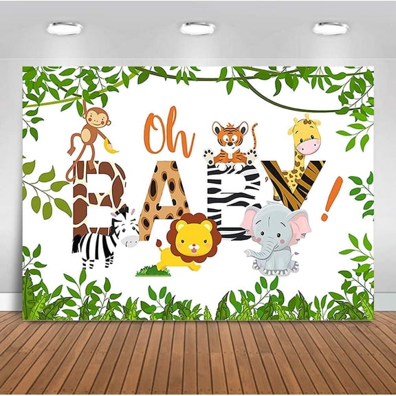 Jungle Safari Baby Shower Backdrop Wild Safari Animals Oh Baby Photography Background Jungle Boy Baby Shower Woodland Backdrops Banner for Cake Table Decoration