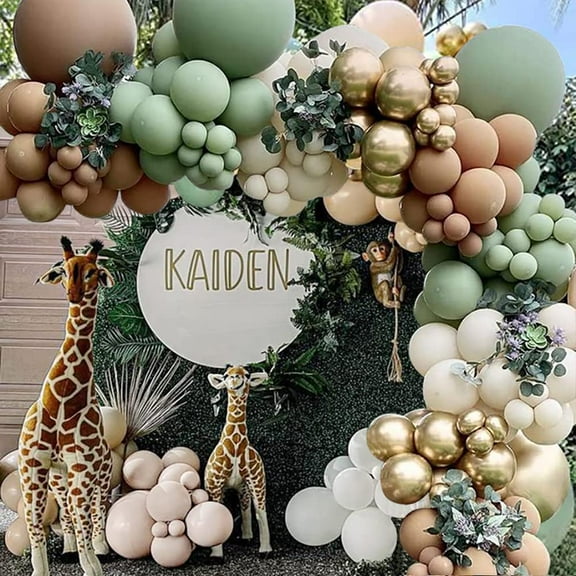 Jungle Safari Balloon Arch Kit, Party Decorations Sage Green Garland Kit Balloons Coffee and Gold for Born to be Wild Baby Shower
