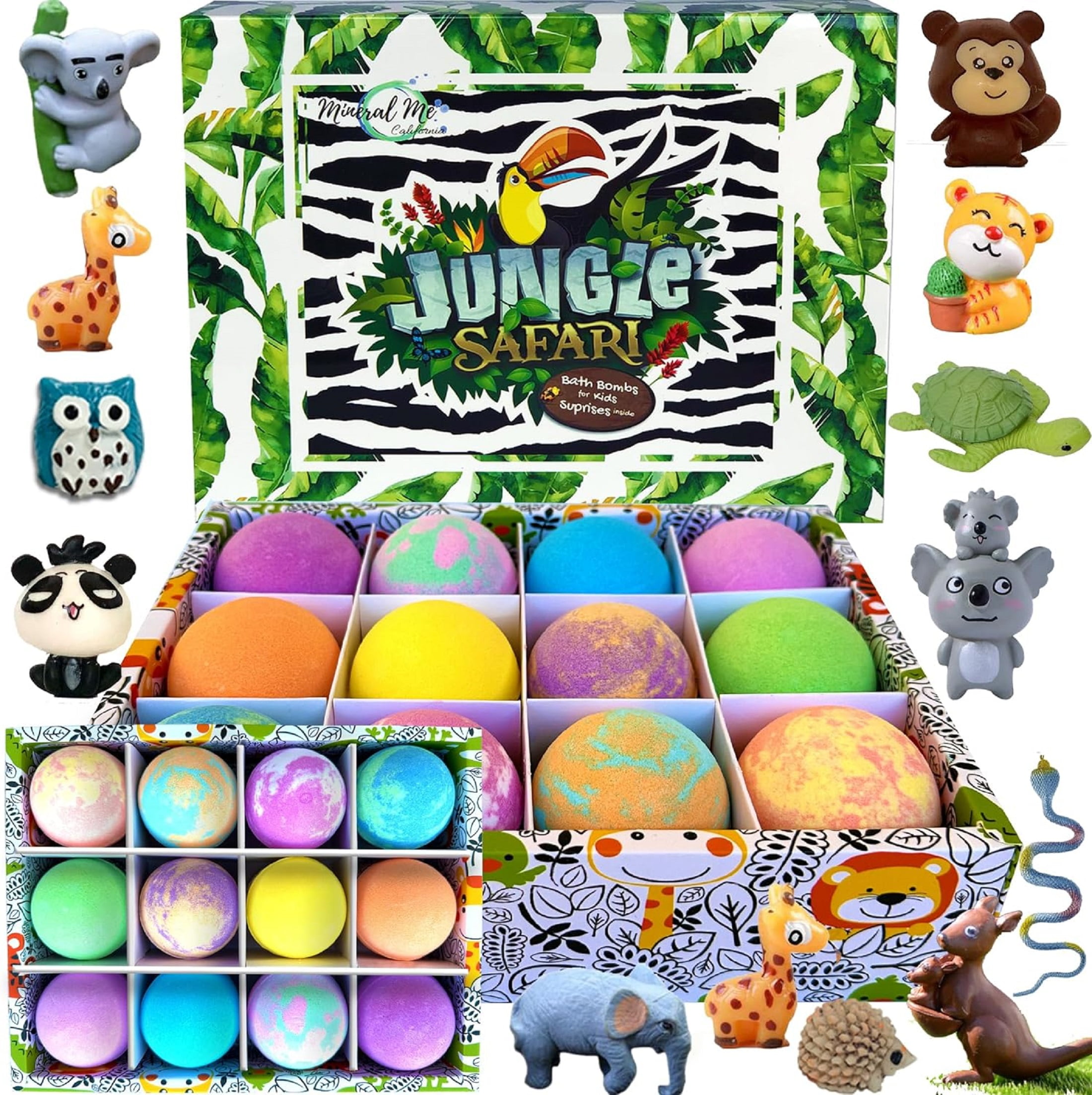 Jungle Safari Bath Bombs for Kids with Toys Inside by Mineral Me California w Mild Fruity Scent