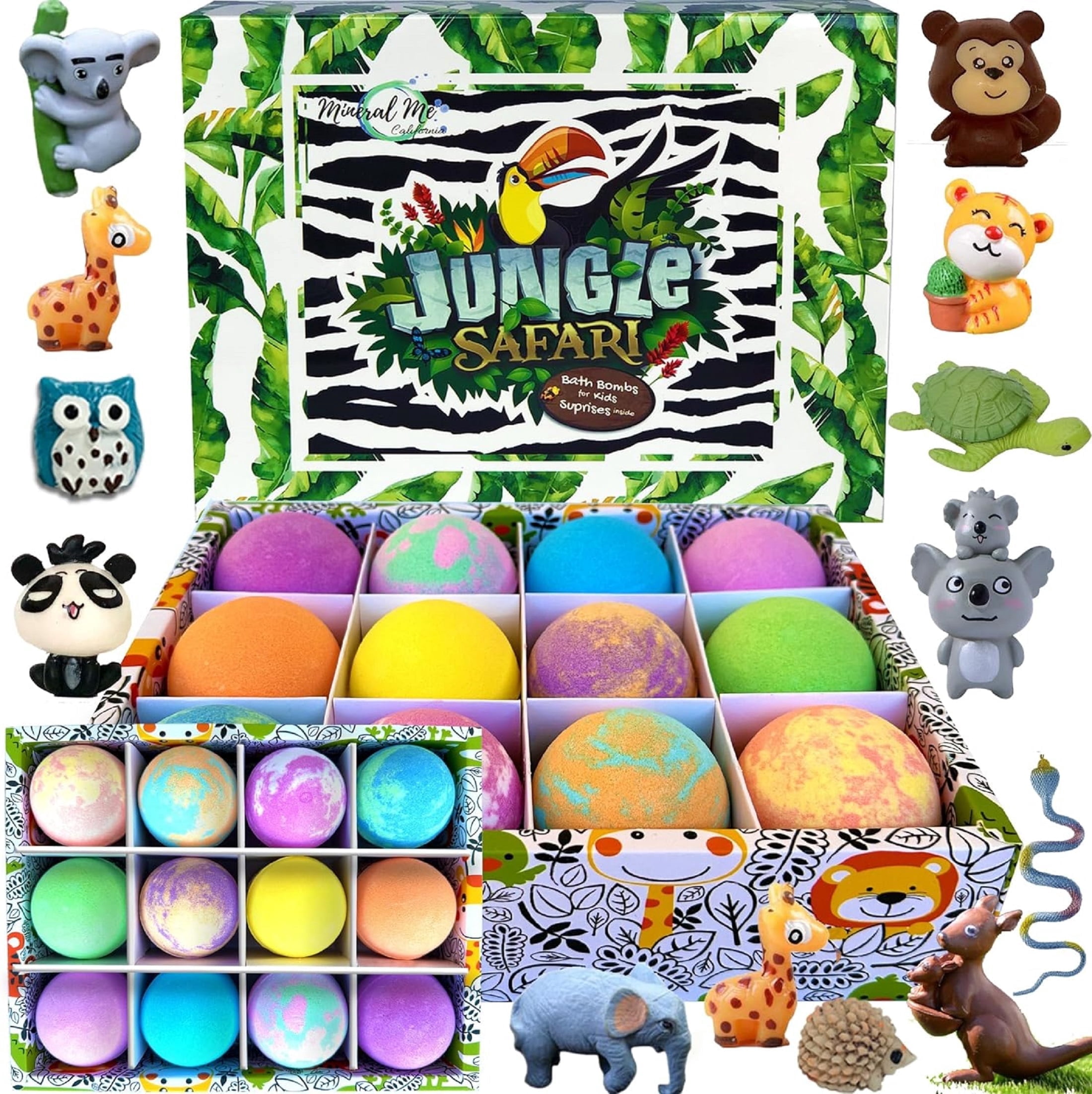 Jungle Safari Bath Bombs for Kids with Toys Inside by Mineral Me California w/ Mild Fruity Scent