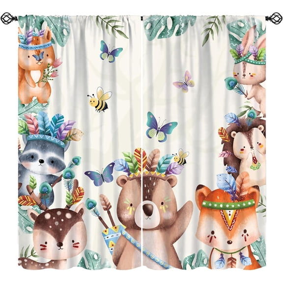 Jungle Safari Curtains, Cute Cartoon Forest Animals Pattern Window Treatments, Rod Pocket Thermal Insulated Drapes 2 Panel Sets for Children Boys Bedroom Nursery Classroom, 42" W X 54" L