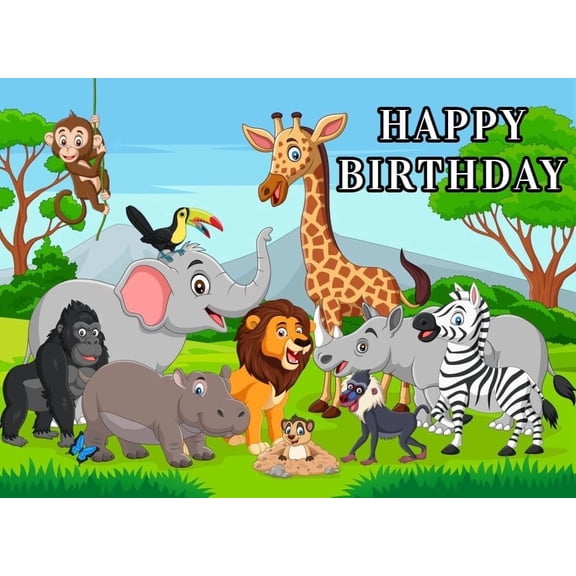 Jungle Safari Theme Animals Happy Birthday Edible Icing Image Cake Topper, by Tnct.
