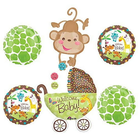 Jungle Safari Welcome Baby Shower Party Supplies Buggy and Monkey Balloon Bouquet Decorations