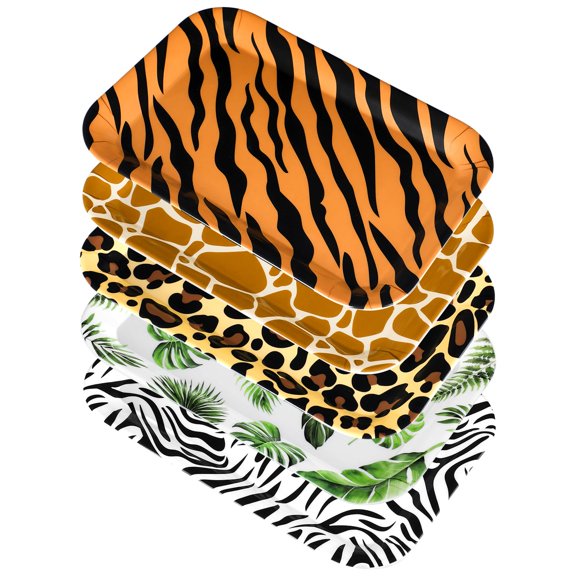 Jungle Safari Wild Animal Print Plates 5 Pack
