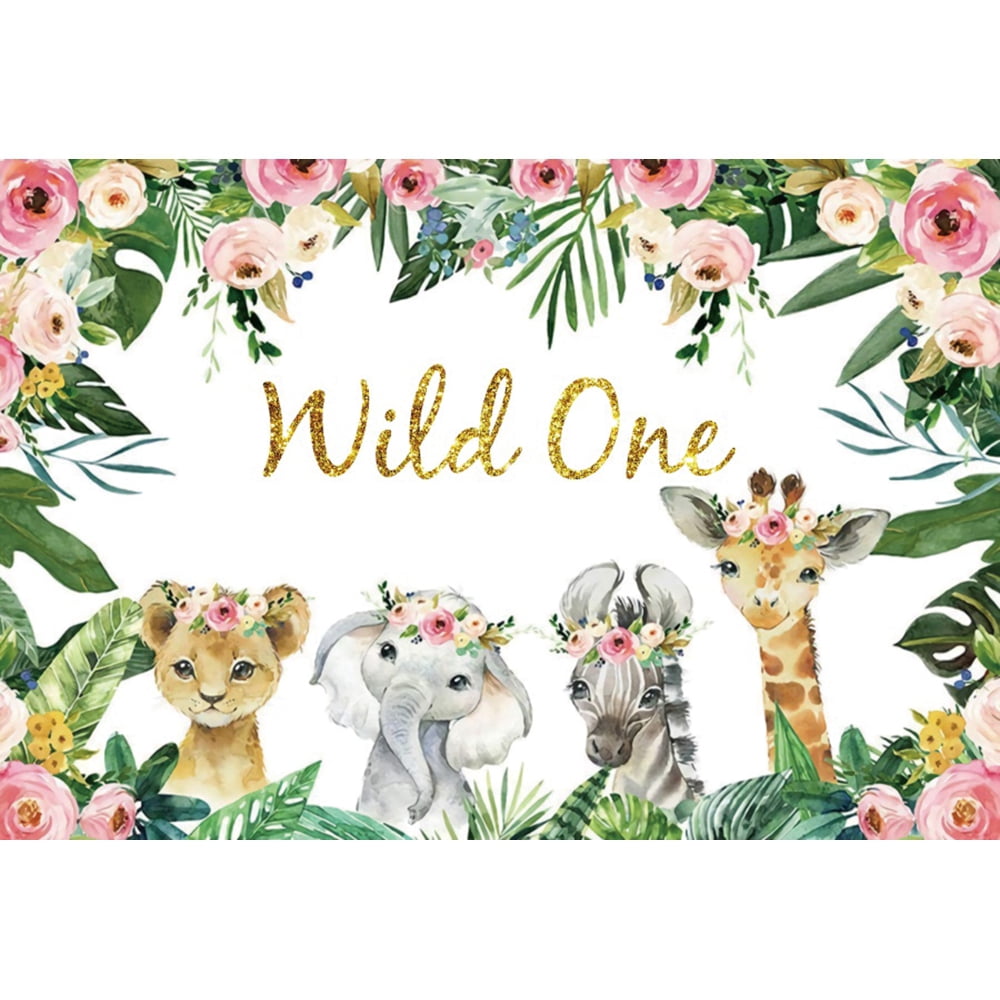 Jungle Safari Wild One Backdrop Tropical Forest Animal Custom Birthday ...