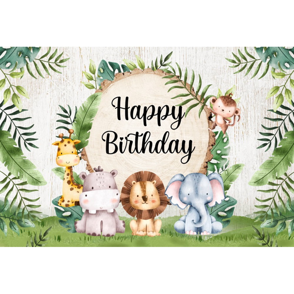 Wild Animals Forest Safari Round 1St Birthday Backdrop