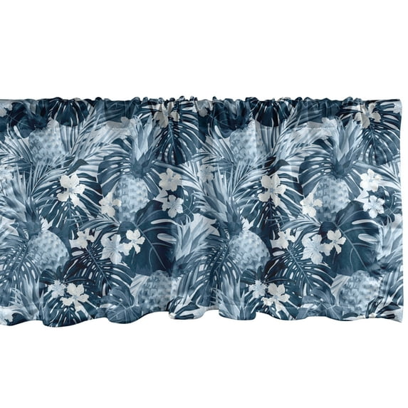 Jungle Scene Window Valance, Monstera Leaves and Hibiscus Flowers Vintage Pattern Boho Art, Curtain Valance for Kitchen Bedroom with Rod Pocket, 54" X 18", Off White Pale Azure Blue, by Ambesonne