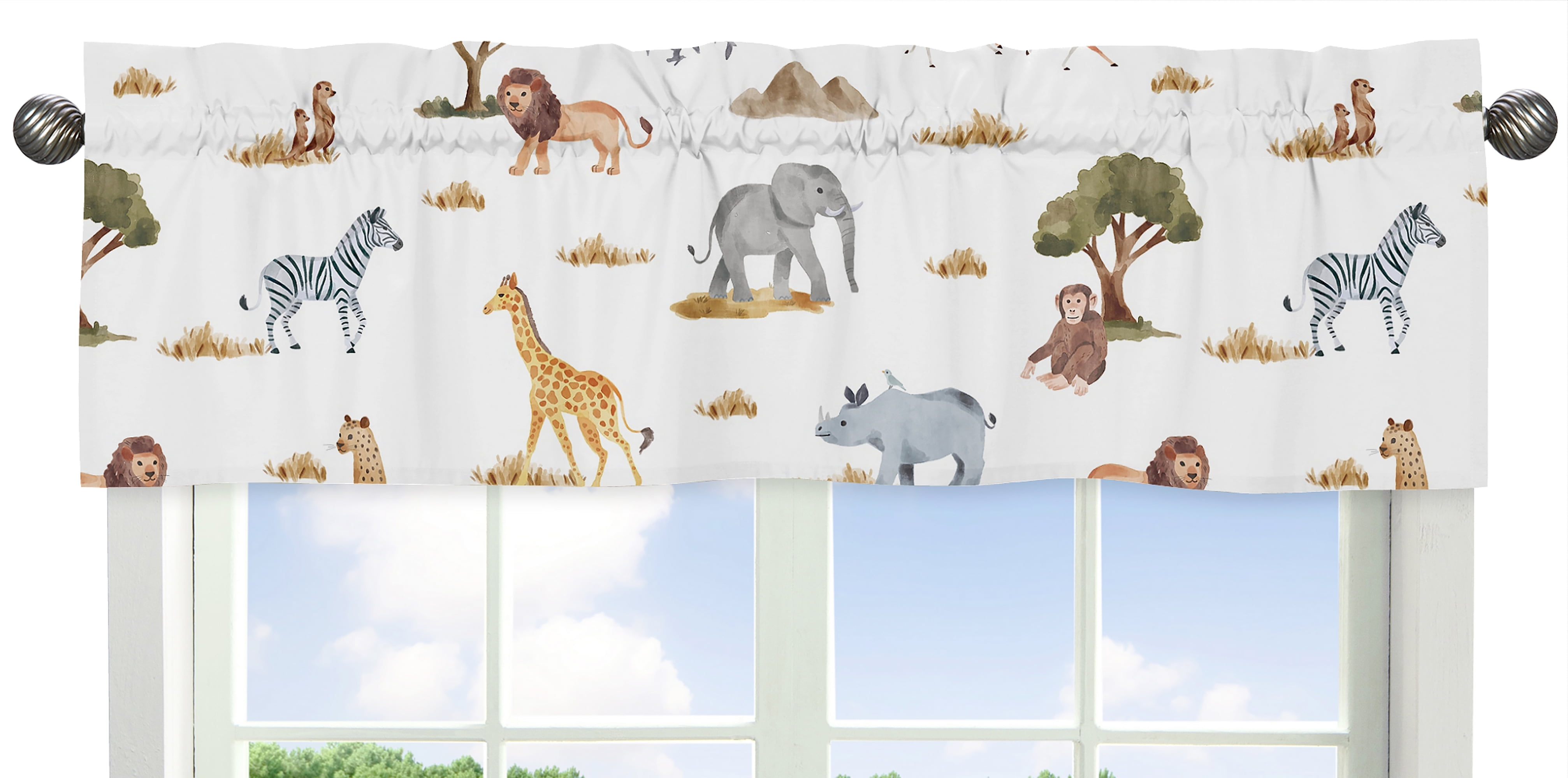 Safari Jungle Animals Multicolor Rod Pocket Window Valance