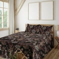 thumbnail image 1 of Ambesonne Jungle Fitted & Flat Sheet with Sham 3 Pcs Set, Botanical Forest Motif Print, Twin XL, Dark Maroon and Eggshell, 1 of 5