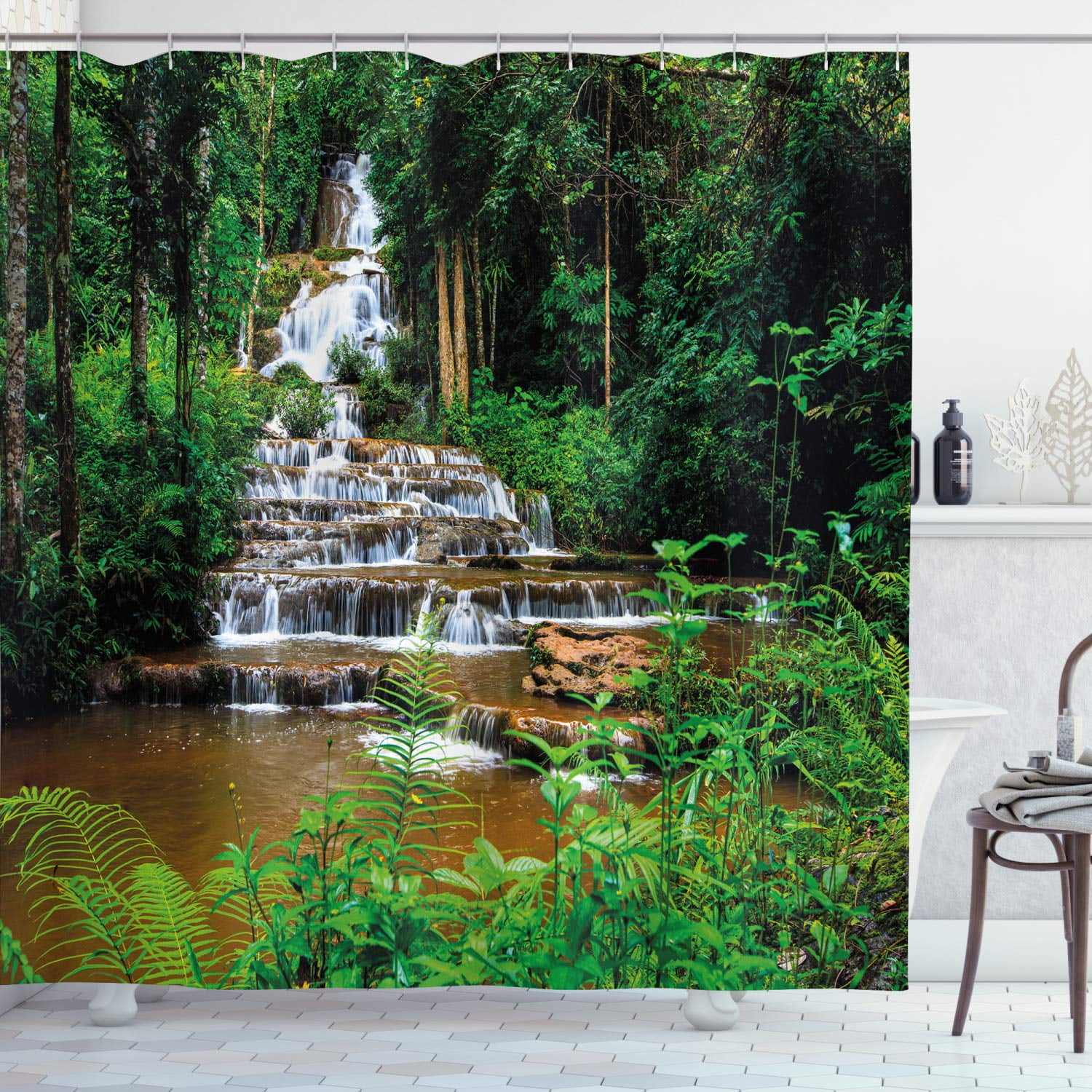 Jungle Shower Curtain Tropical Lake Mangrove Rainforest Pathway Through ...