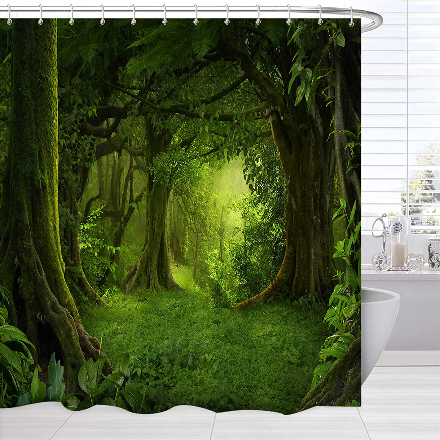 Jungle Shower Curtains for Bathroom Summer Green Trees Forest Woodland