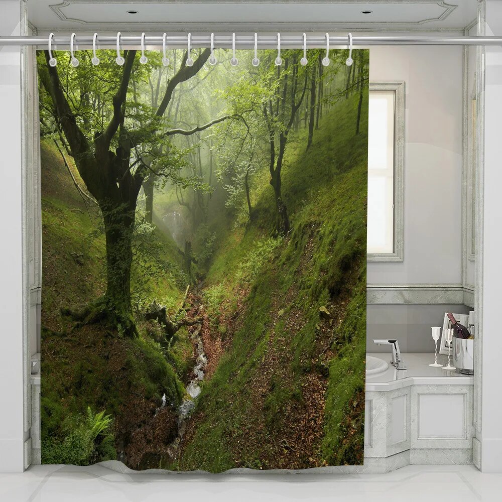 Jungle Shower Curtains for Bathroom Green Trees Forest Woodland Scene