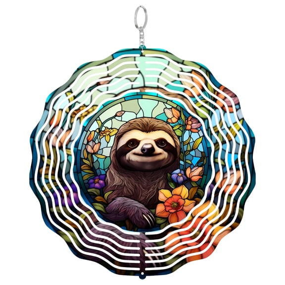 Jungle Sloth Slow Animal 3D Wind Spinner Kinetic Metal Hanging Lazy Day Gift Round