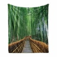 thumbnail image 1 of Jungle Soft Flannel Fleece Throw Blanket, Tropical Nature Bridge over Tree Bamboo Exotic Landscape Spa Yoga Design, Cozy Plush for Indoor and Outdoor Use, 50" x 60", Green and Brown, by Ambesonne, 1 of 6
