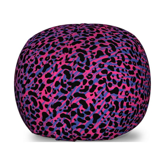 Jungle Storage Toy Bag Chair, 80s Style Vintage Leopard Skin Radiant Colors Tiger Safari, Stuffed Animal Organizer Washable Bag, Large Size, Royal Blue Hot Pink, by Ambesonne