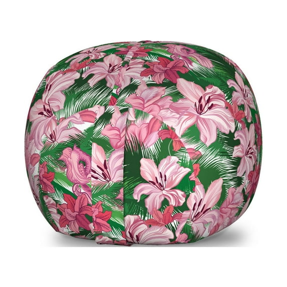 Jungle Storage Toy Bag Chair, Growth of the Exotic Hawaiian Island Blossoms in Pink Shades Spring in Paradise, Stuffed Animal Organizer Washable Bag, Large Size, Multicolor, by Ambesonne