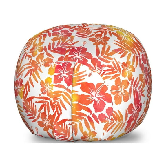 Jungle Storage Toy Bag Chair, Watercolor Art Inspired by Exotic Island Nature Hibiscus Flowers Hawaiian, Stuffed Animal Organizer Washable Bag, Small Size, Vermilion and Yellow, by Ambesonne