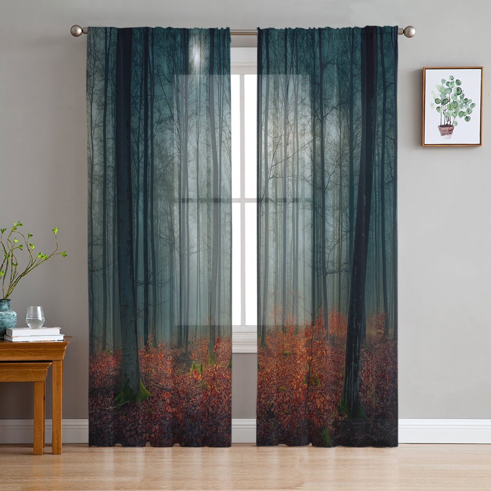 Jungle Sunlight Trees Branches Landscape Tulle Curtains Living Room