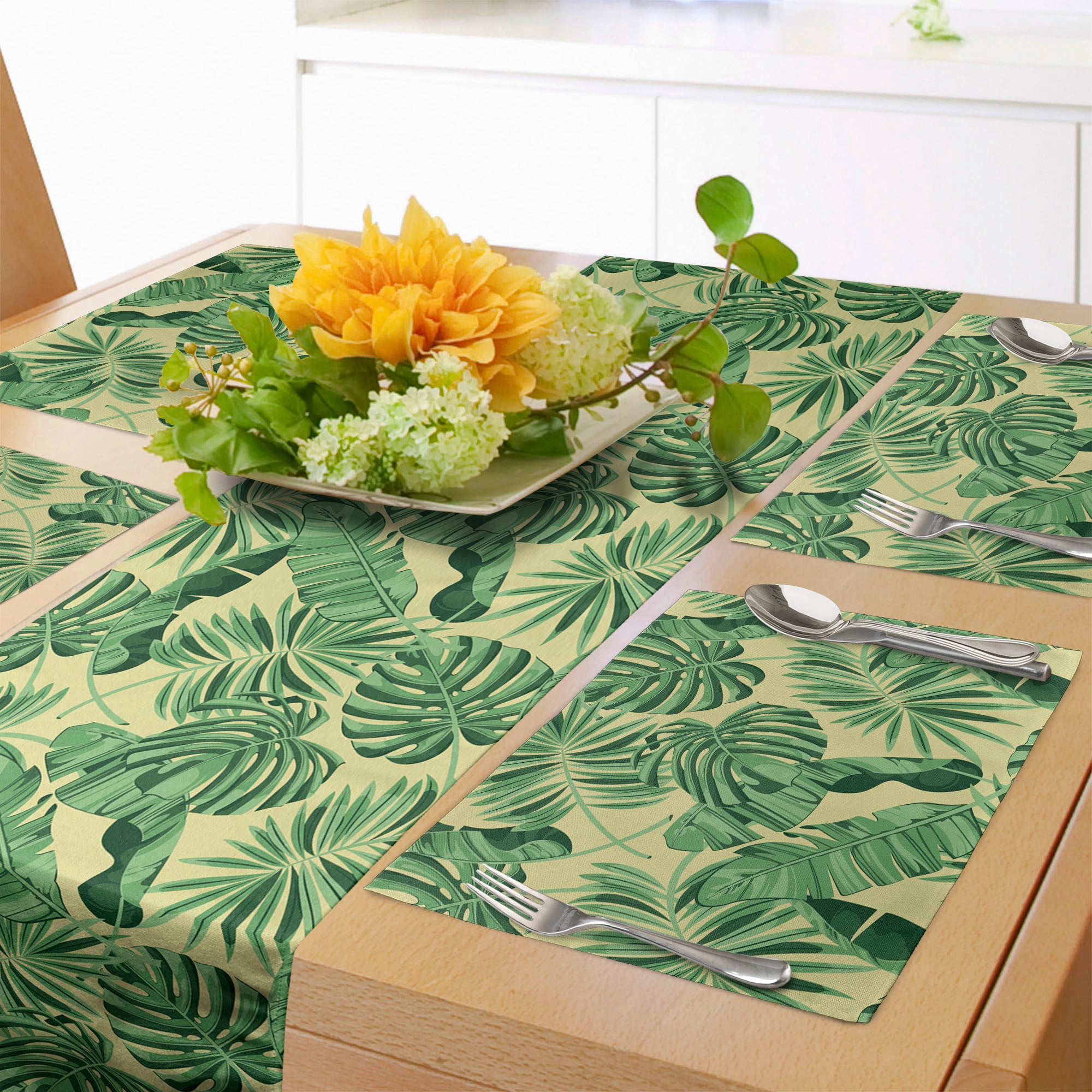 Jungle Table Runner & Placemats, Botanical Foliage Pattern Inspired by