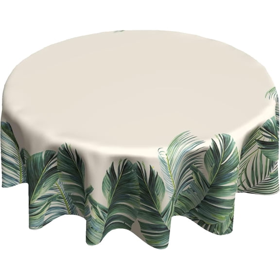 Jungle Tablecloth Banana Leaf Reusable Round Table Cloth Tropical Plant Table Cover for Kitchen Dining Tabletop Decoration Parties Weddings (60×60 inch)