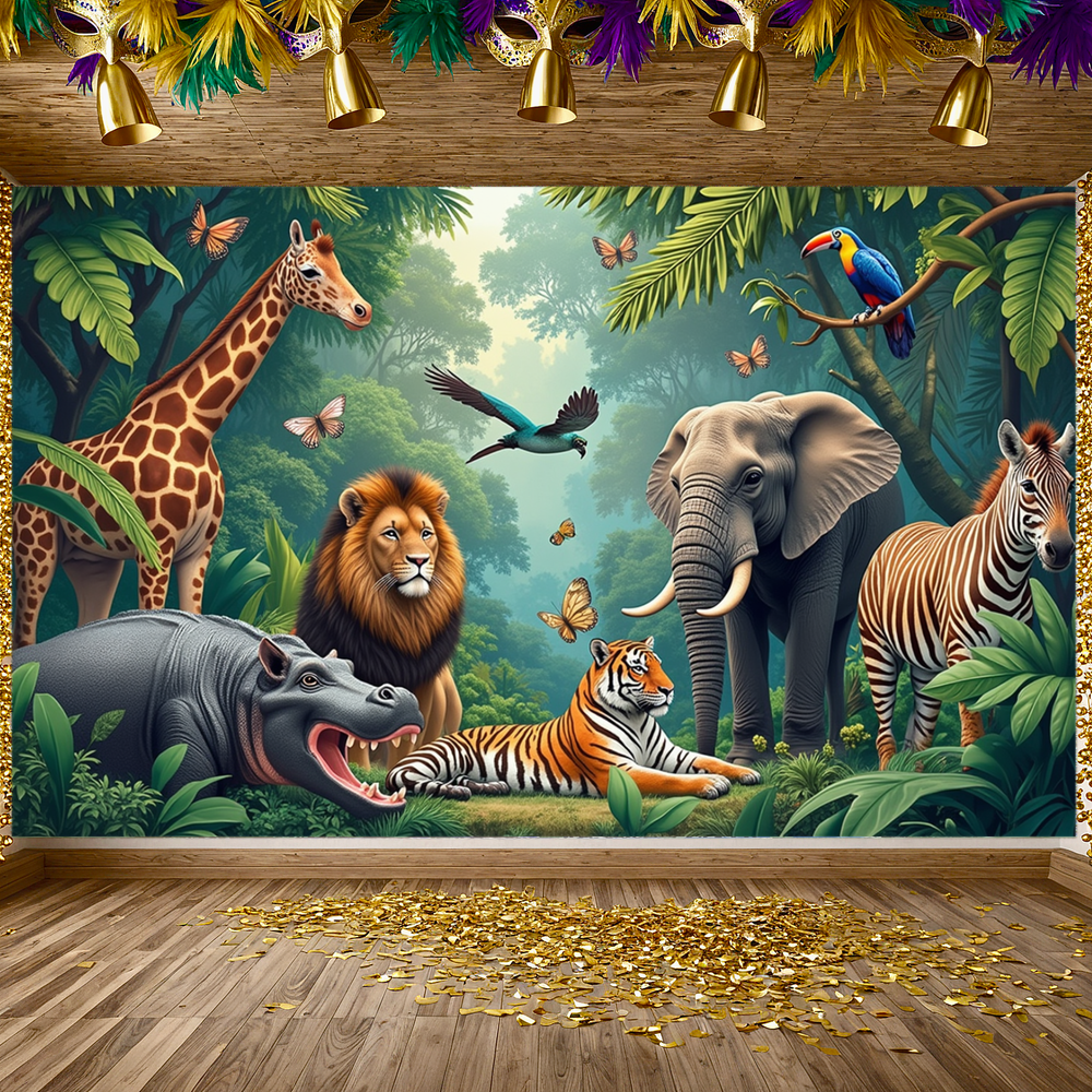 ZTHMOE 10x8ft Tropical Rainforest Backdrop For Kids Party – Durable Polyester Jungle Safari Animal Background Photo Banner
