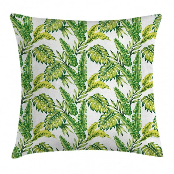 Jungle Throw Pillow Cushion Cover, Bamboo Palm Plants Jungle Colored Exotic Leaf Foliage Tropical Forest Theme, Decorative Square Accent Pillow Case, 24 X 24 Inches, Lime and Fern Green, by Ambesonne
