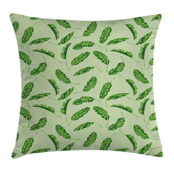 Jungle Throw Pillow Cushion Cover, Palm Leaves Oceanic Climate Theme Florets Rainforest Environment Design, Decorative Square Accent Pillow Case, 18 X 18 Inches, Fern and Pale Green, by Ambesonne