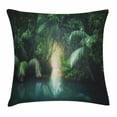 thumbnail image 1 of Jungle Throw Pillow Cushion Cover, Tropical Lake Mangrove Rainforest Pathway through Lush Sri Lanka Travel Destination, Decorative Square Accent Pillow Case, 18 X 18 Inches, Green Teal, by Ambesonne, 1 of 2