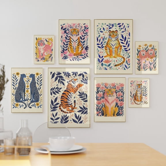 Jungle Tiger Wall Art Tropical Safari Animal Decor, Stretched Canvas Size 16x24