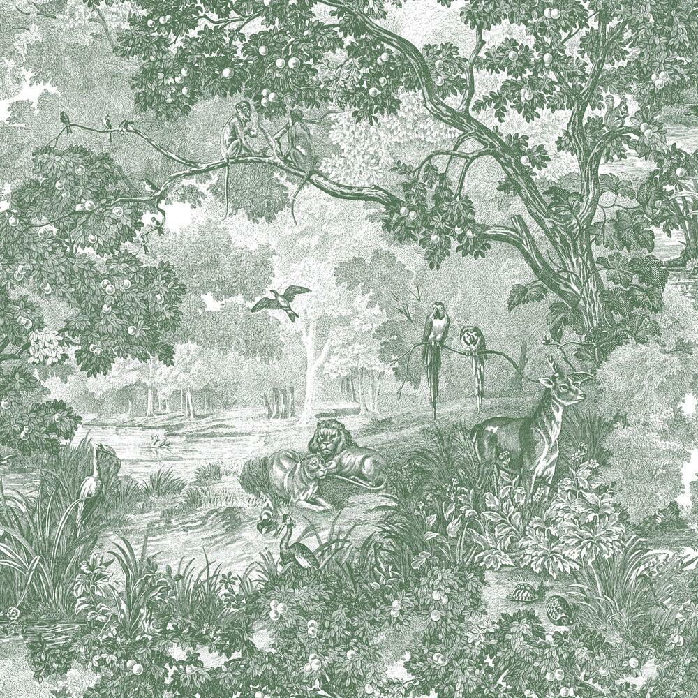 Green and Gray Jungle Toile Peel and Stick Wallpaper Roll
