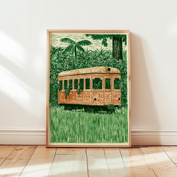 Jungle Tram Poster Tropical Landscape Print Paper Wall Art