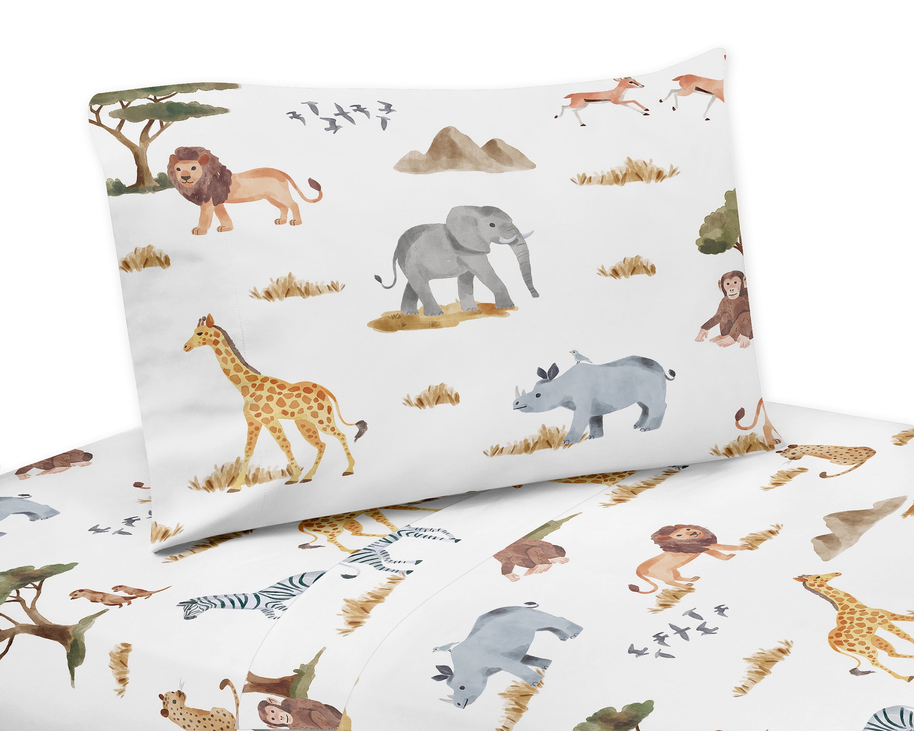 White Jungle Animal Print Microfiber Twin Sheet Set