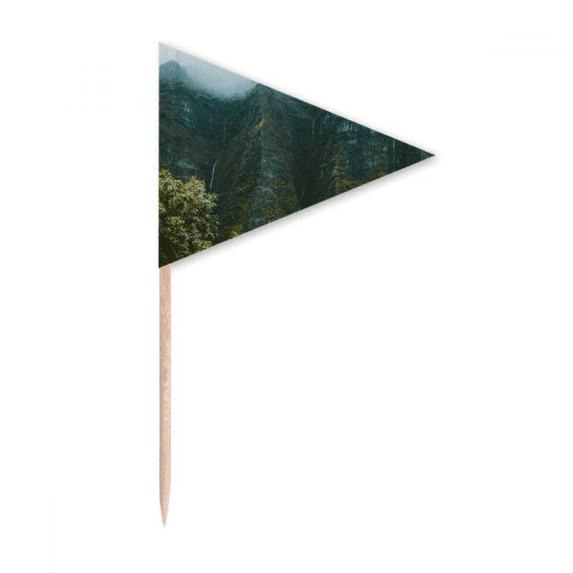 Jungle Valley Cliff Fog Forest Toothpick Triangle Cupcake Toppers Flag