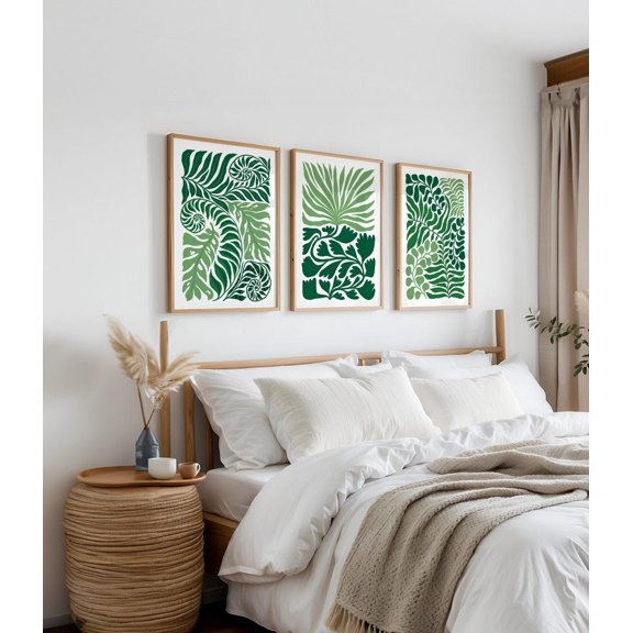 Jungle Vines Triptych Wall Art Palm Leaf Canvas Set Tropical Greenery Decor Set 3
