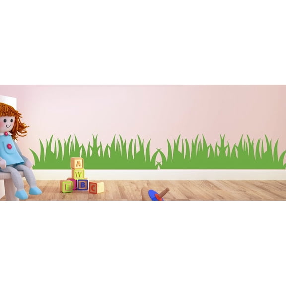 Jungle Wall Stickers Row of Grass Vinyl Decal Wall Art Design, 2pc, 42x10-Inch, Lime Green