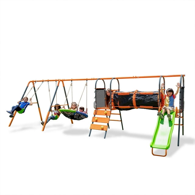 Jungle Warrior Anaconda Metal Swing Set with 2 Sling Swings, 40" 2 Person Saucer Swing, 5ft