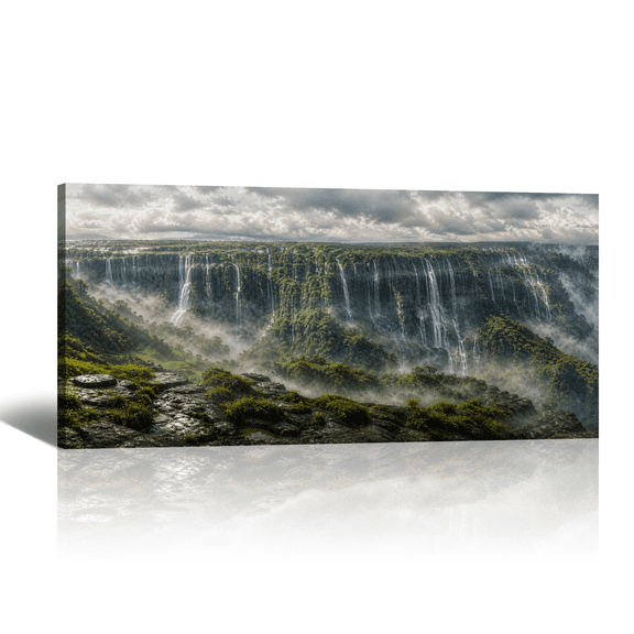 Jungle Waterfall Canvas Wall Art Cliff Cascades Scenery Picture Prints, Large Natural Landscape Artwork Paintings for Living Room Bedroom Apartment Home Wall Decor