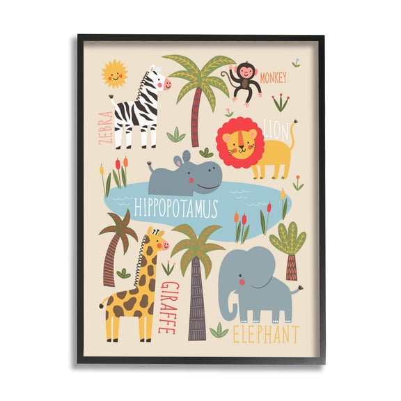 Jungle Wildlife Animals Safari Animals & Insects Graphic Art Black Framed Art Print Wall Art
