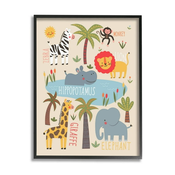 Jungle Wildlife Animals Safari Animals & Insects Graphic Art Black Framed Art Print Wall Art