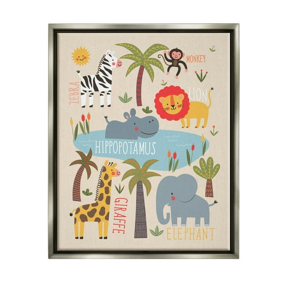 Jungle Wildlife Animals Safari Animals & Insects Graphic Art Luster Gray Framed Art Print Wall Art