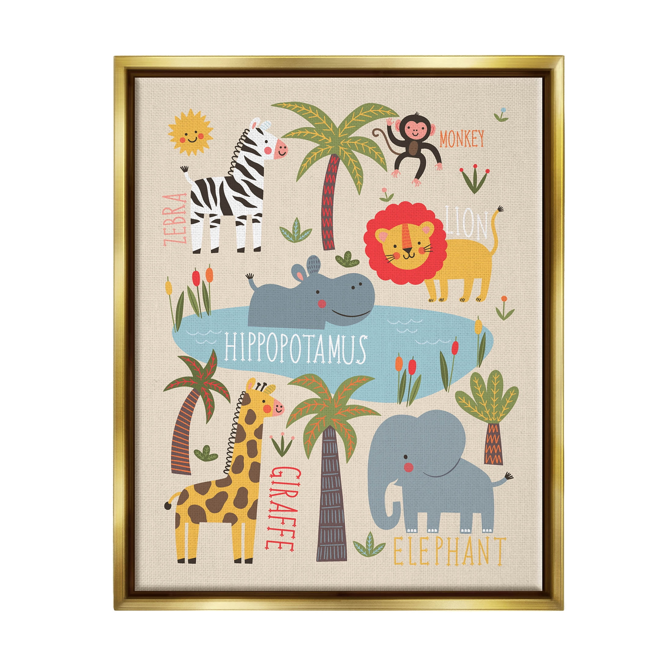 Jungle Wildlife Animals Safari Animals & Insects Graphic Art Metallic Gold Framed Art Print Wall Art