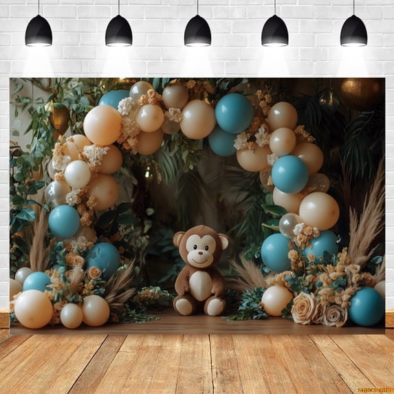 Jungle Wildlife Backdrop Colorful Balloon Safari Wild Animal Monkey ...